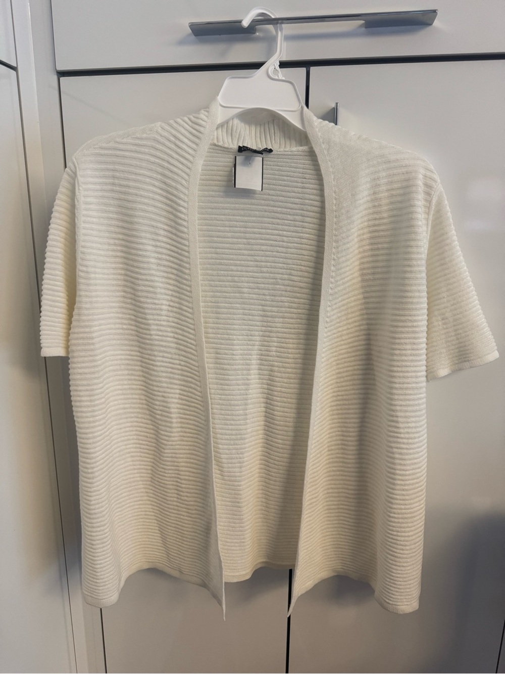 Eileen Fisher Cream Open-Front Short-Sleeve Cardigan